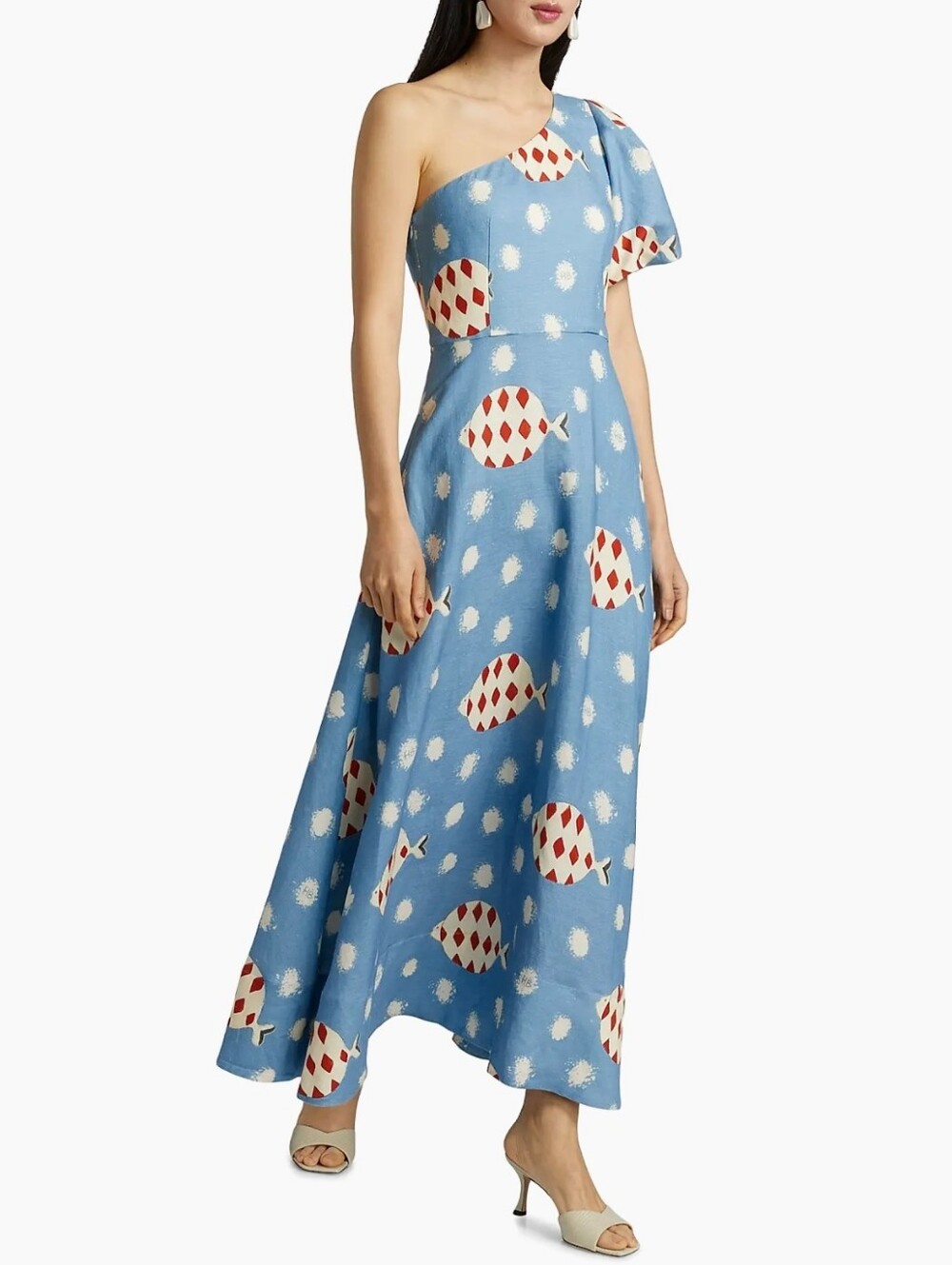 HUNTER BELL Carmen One Shoulder Linen Blend Maxi 8.